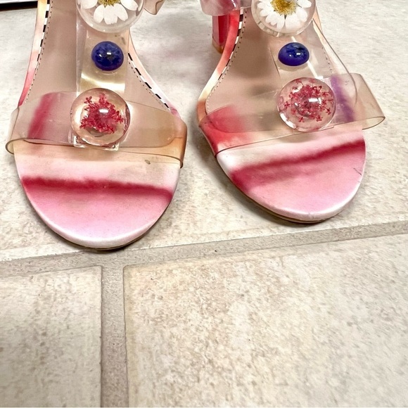 BETSY JOHNSON Floral Transparent Blocked Heels sandals womens size 7.5M romatic - Picture 5 of 10